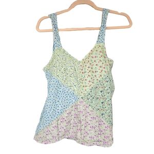 Y2K 'Blue Sky' Boho Patchwork Tank with Pockets, Sz S
